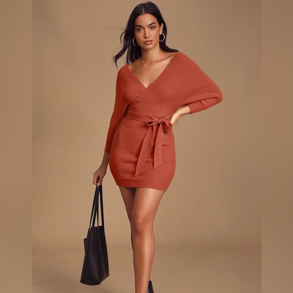 Lulus Modena Sweater Dress in Burnt Orange - Small